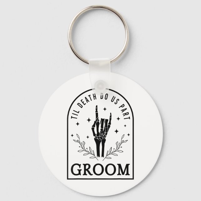 Groom Bride Skeleton Gothic Halloween Engagement W Key Ring (Front)