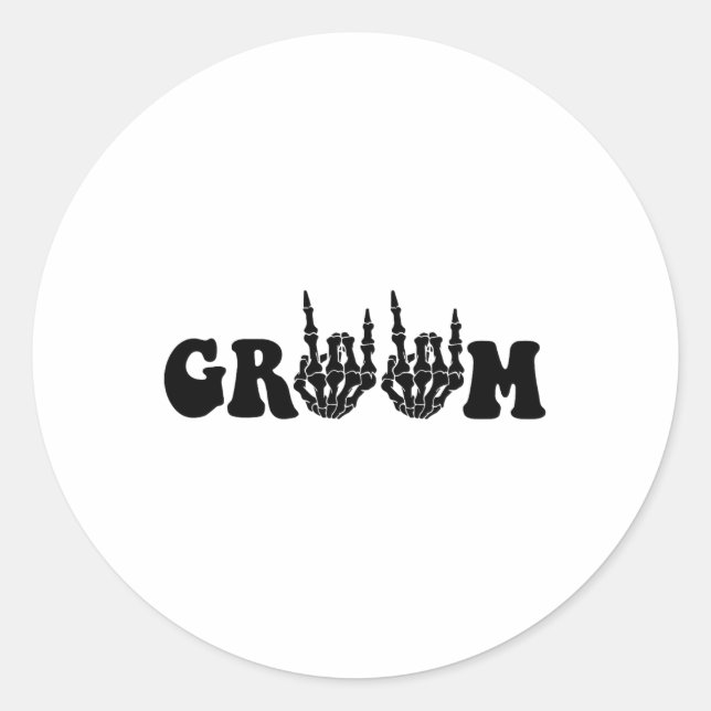 Groom Bride Skeleton Gothic Halloween Wedding Bach Classic Round Sticker (Front)