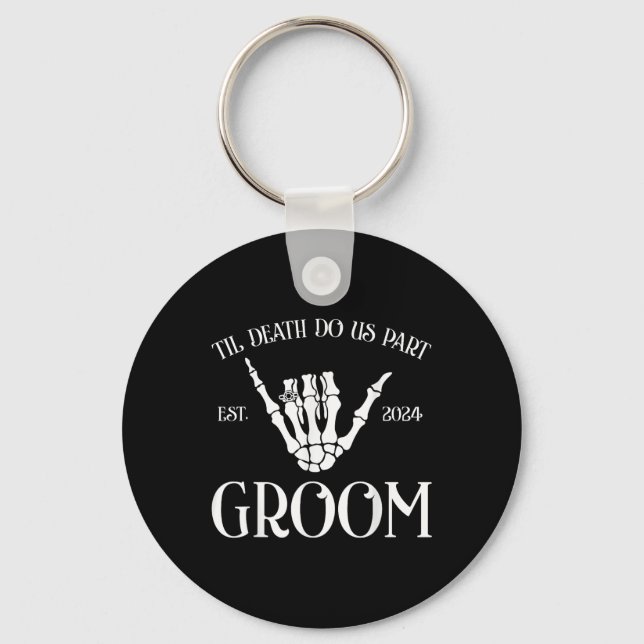 Groom Bride Til Death Do Us Party Est 2024 Hallowe Key Ring (Front)