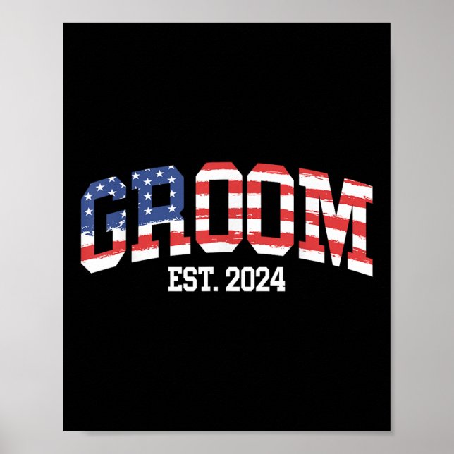 Groom Bride Us Flag 4th Of July Wedding Couples Ma Poster (Front)