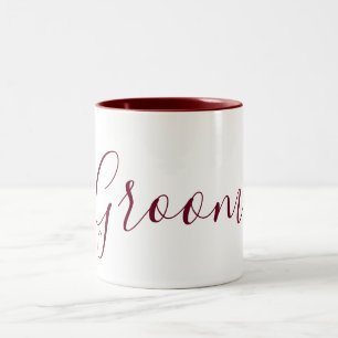 Groom Burgundy and White Cursive Two-Tone Coffee Mug