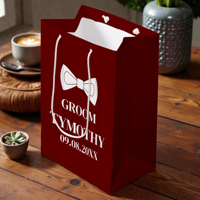 Groom Burgundy Elegant Modern Gifts Wedding Medium Gift Bag (Creator Uploaded)