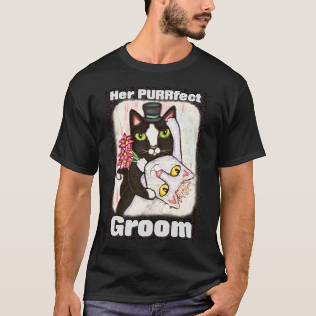Groom Cat Wedding Couple Black T-Shirt (Front)
