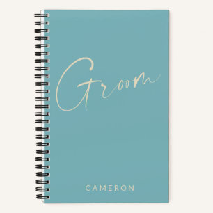 Groom   Chic Minimalist Personalised Teal Blue Notebook