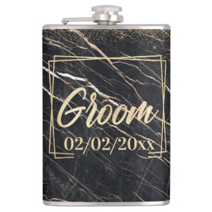 Groom Elegant: Golden Marble Celebration Hip Flask