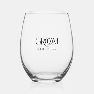 Groom Elegant Grey Typography Stemless Wine Glass