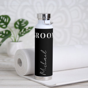 Groom elegant typography name script personalised  water bottle