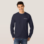 Groom Embroidered Long Sleeve T-Shirt<br><div class="desc">For the Groom shown is a navy-blue long sleeve t-shirt to relax in. White embroidered text on the front upper left chest area.
Customise this item or buy as shown.</div>