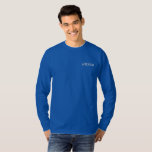 Groom Embroidered Long Sleeve T-Shirt<br><div class="desc">For the Groom shown is a royal-blue long sleeve t-shirt to relax in. White embroidered text on the front upper left chest area.
Customise this item or buy as shown.</div>