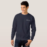 Groom Embroidered Sweatshirt<br><div class="desc">For the Groom shown is a navy-blue long sleeve pullover sweatshirt to relax in. White embroidered text on the front upper left chest area.
Customise this item or buy as shown.</div>