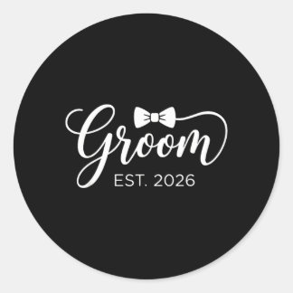 Groom Est 2026 Mr Husband Married Wedding Party 2 Classic Round Sticker