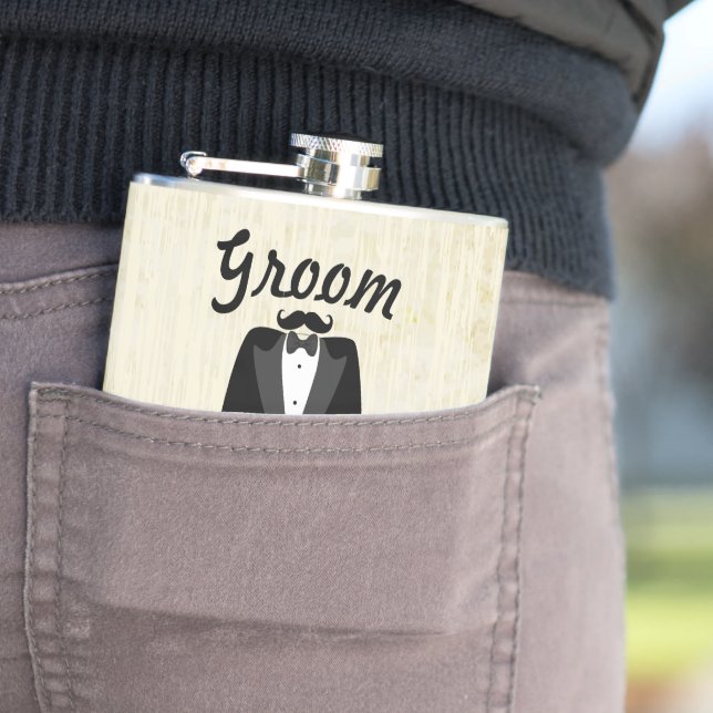 Groom Flask Tuxedo black Tie (In Situ)