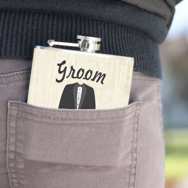 Groom Flask Tuxedo black Tie (In Situ)