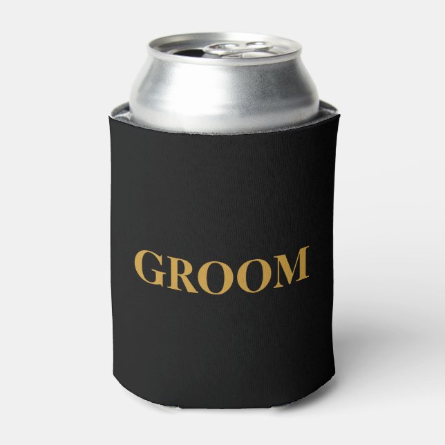 GROOM For Him Wedding Black Can Cooler (Can Front)