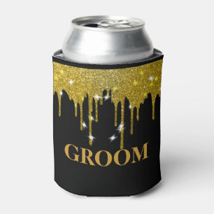 GROOM For Him Wedding Black Gold Dripping Can Cooler