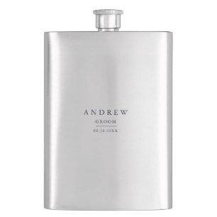 Groom Gift Navy Blue Minimalist Wedding Hip Flask