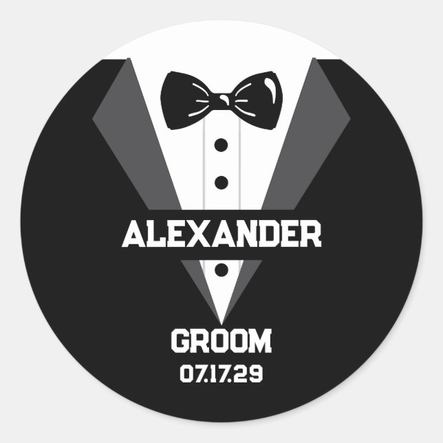 Groom Gift with Custom Name and Wedding Date Classic Round Sticker (Front)