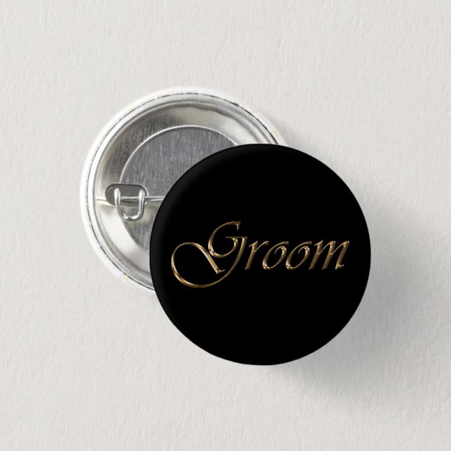 Groom, gold script elegant calligraphy black pin (Front & Back)