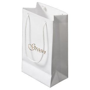 Groom, gold script elegant calligraphy small gift bag