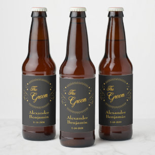 Groom Gold Wedding Elegant Personalise Beer Bottle Label