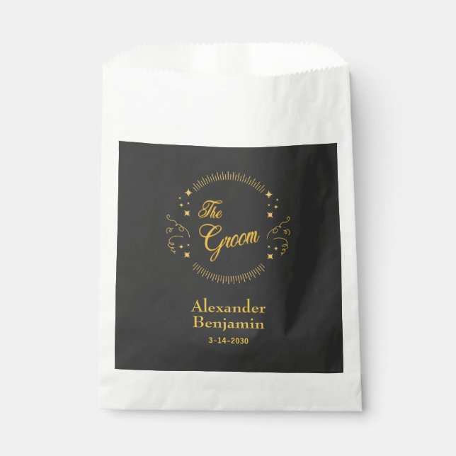 Groom Gold Wedding Elegant Personalise Favour Bags (Front)