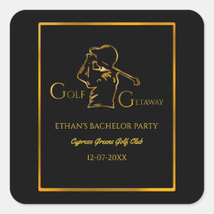 Groom Golfer Bachelor Party Luxury Gold Square Sticker