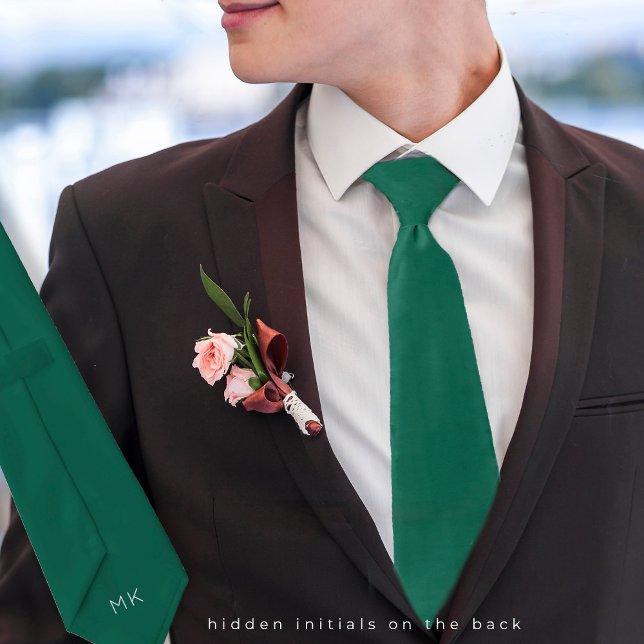 Groom Groomsmen Initials Emerald Green Wedding Tie (With hidden initials on the back so evefryone knows who's is whose! Delete if not required)