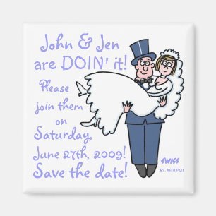 Groom in Top Hat and Tails Carries Bride Save Date Magnet