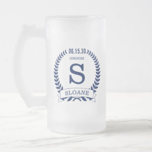 Groom Initial Frosted Glass Beer Mug