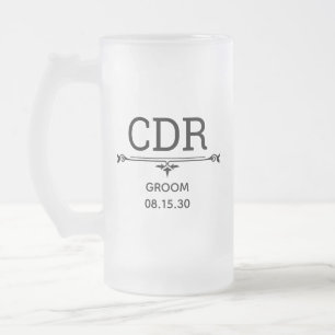 Groom Initials Frosted Glass Beer Mug