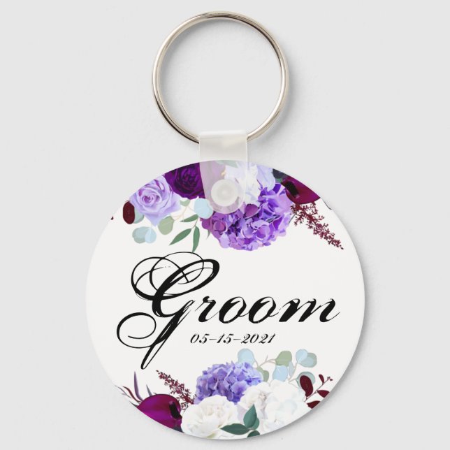 Groom Key Chain Lavender Hibiscus on White (Front)