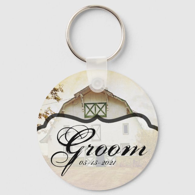 Groom Key Chain Sunset Barn Country Rustic Field H (Front)