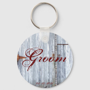 Groom Key Chain White Wash Wood Barn Door Country