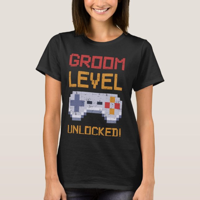 Groom Level Unlocked Gamer Retro Tee Bachelor Part (Front)