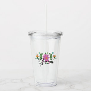 Groom Mexican Folk Floral Monogram Acrylic Tumbler