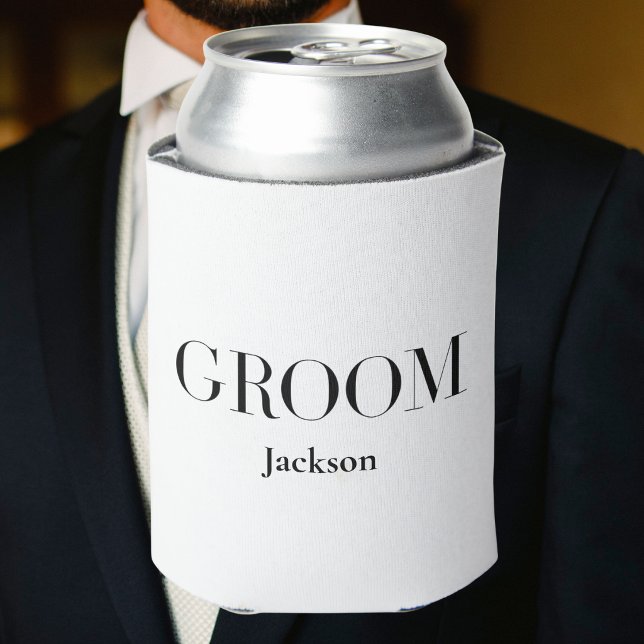 Groom Modern / Personalised Wedding Names Date Can Cooler (Creator Uploaded)