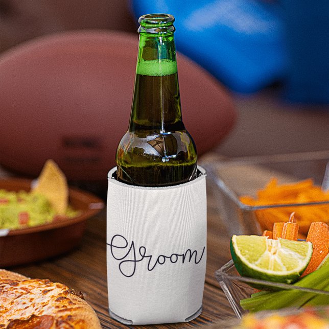 Groom Modern Script Diamond Wedding Party Can Cooler (Creator Uploaded)