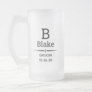 Groom Monogrammed Frosted Glass Beer Mug