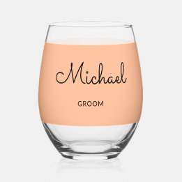 Groom Monogrammed Stylish Custom Wedding Peach Stemless Wine Glass