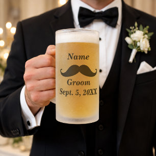 Groom Moustache and Top Hat Frosted Glass Mug