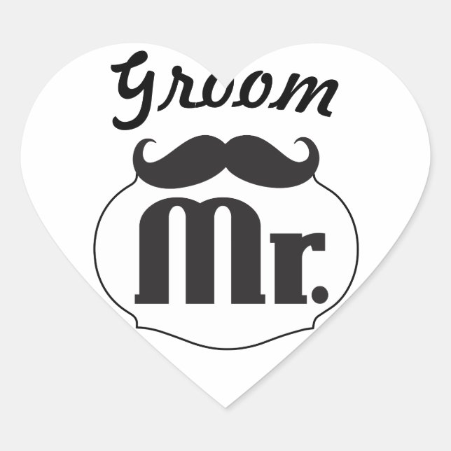 Groom Moustache Bachelor Party Heart Sticker (Front)