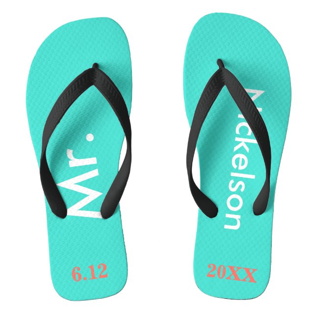 Groom Mr. Turquoise Blue Flip Flops (Footbed)