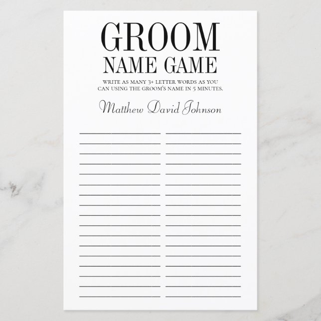 Groom Name Game (Front)