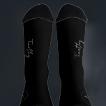 Groom name script personalised black wedding socks<br><div class="desc">Elegant modern simple black and white groom socks personalised with his name in trendy signature style calligraphy script.</div>