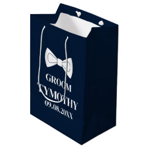 Groom Navy Blue Elegant Modern Gifts Wedding  Medium Gift Bag
