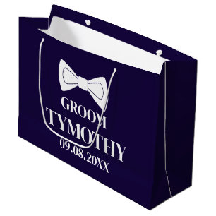 Groom Navy Blue Elegant Modern Name Gifts Wedding Large Gift Bag