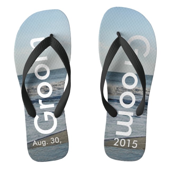 Groom Ocean Waves Beach Sand Flip Flops (Footbed)