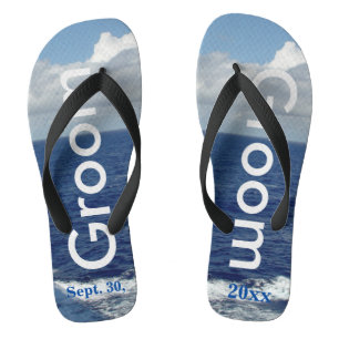 Groom Ocean Waves Blue Sky Flip Flops