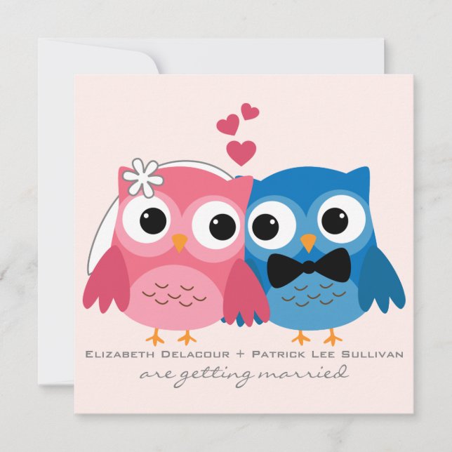 Groom Owl and Bride Owl Cute Wedding Invitation (Front)