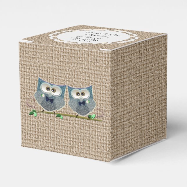 Groom Owls Art Wedding Tent Favor Box (Front Side)